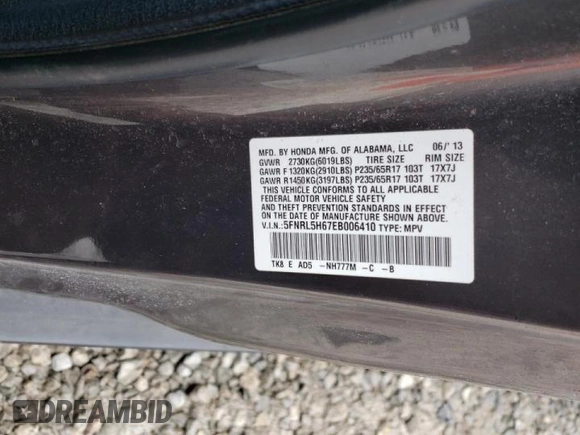2014 Honda Odyssey EX-L with VIN 5FNRL5H67EB006410, listed as a Copart auction lot 47461745 with 133,774 mi miles and Salvage Title. Bid and sale history available at DreamBid. Image 13.