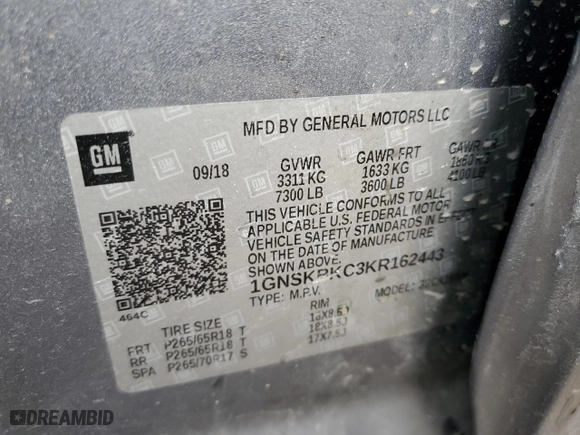 2019 Chevrolet Tahoe LT with VIN 1GNSKBKC3KR162443, listed as a Copart auction lot 47530505 with 140,564 mi miles and Salvage Title. Bid and sale history available at carsss.com. Image 13.