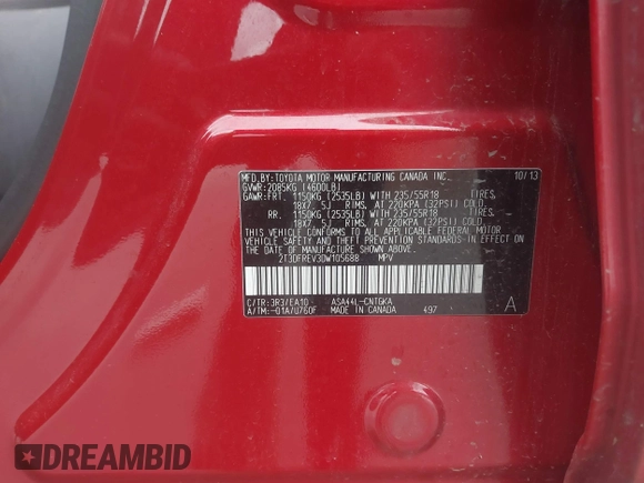 2013 Toyota RAV4 Limited с VIN 2T3DFREV3DW105688, выставлен на аукционе IAAI как лот 42139630 с пробегом 215 739 миль миль и . История ставок и продаж доступна на DreamBid. Изображение 9.