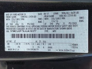 2018 Ford Escape S with VIN 1FMCU0F7XJUA16377, listed as a IAAI auction lot 42080136 with 81,060 mi miles and . Bid and sale history available at carsss.com. Image 9.