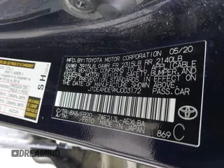 2021 Toyota Corolla Hybrid LE with VIN JTDEAMDE9MJ003172, listed as a IAAI auction lot 42062851 with 96,753 mi miles. Bid and sale history available at carsss.com. Image 9.