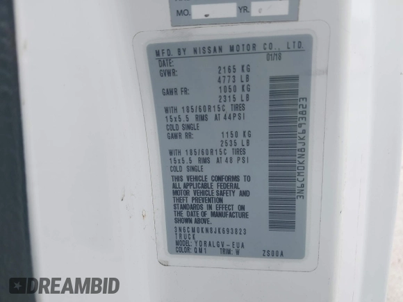 2018 Nissan NV200 S с VIN 3N6CM0KN8JK693823, выставлен на аукционе IAAI как лот 42255083 с пробегом 160 960 миль миль и . История ставок и продаж доступна на DreamBid. Изображение 9.