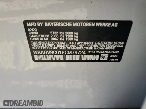 2023 BMW 8 Series M850i with VIN WBAGV8C01PCM79724, listed as a Copart auction lot 69486194 with 14,285 mi miles and Salvage title. Bid and sale history available at DreamBid. Image 12.