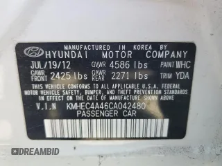 2012 Hyundai Sonata Hybrid with VIN KMHEC4A46CA042480, listed as a Copart auction lot 57020815 with 127,032 mi miles and Clean title. Bid and sale history available at DreamBid. Image 12.