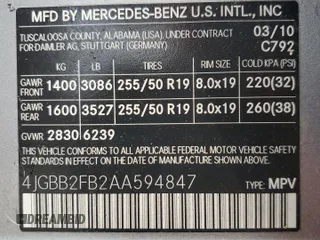 2010 Mercedes-Benz M 350 with VIN 4JGBB2FB2AA594847, listed as a Copart auction lot 50741445 with 108,307 mi miles and Salvage Title. Bid and sale history available at DreamBid. Image 13.