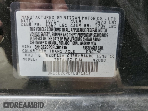 2015 Nissan Note SL с VIN 3N1CE2CP0FL391815, выставлен на аукционе Copart как лот 60362285 с пробегом 90 859 миль миль и Списание • Salvage title. История ставок и продаж доступна на DreamBid. Изображение 12.