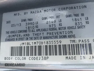 2013 Mazda 3 i Grand Touring with VIN JM1BL1M70D1835559, listed as a IAAI auction lot 42227352 with 208,394 mi miles and . Bid and sale history available at DreamBid. Image 9.