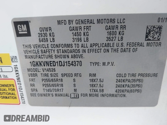 2013 GMC Acadia SLE with VIN 1GKKVNED1DJ154370, listed as a IAAI auction lot 41024883 with 202,537 mi miles and . Bid and sale history available at DreamBid. Image 9.
