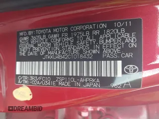 2012 Scion xD with VIN JTKKU4B42C1018432, listed as a IAAI auction lot 42482933 with 192,837 mi miles and . Bid and sale history available at DreamBid. Image 9.