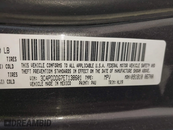 2014 Dodge Journey Limited with VIN 3C4PDDDG7ET138601, listed as a IAAI auction lot 42021766 with 214,220 mi miles and . Bid and sale history available at carsss.com. Image 9.