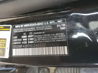 2018 Mercedes-Benz C 300 with VIN 55SWF4JB9JU260222, listed as a Copart auction lot 65423155 with 106,869 mi miles and Salvage title. Bid and sale history available at DreamBid. Image 12.