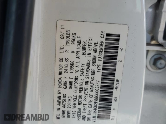 2012 Acura TSX Special Edition z VIN JH4CU2F88CC003837, wystawiony jako Copart lot #46709125 z przebiegiem 147 079 mil mil oraz Szkoda całkowita • Salvage title. Historia ofert i sprzedaży dostępna na DreamBid. Obrazek 12.
