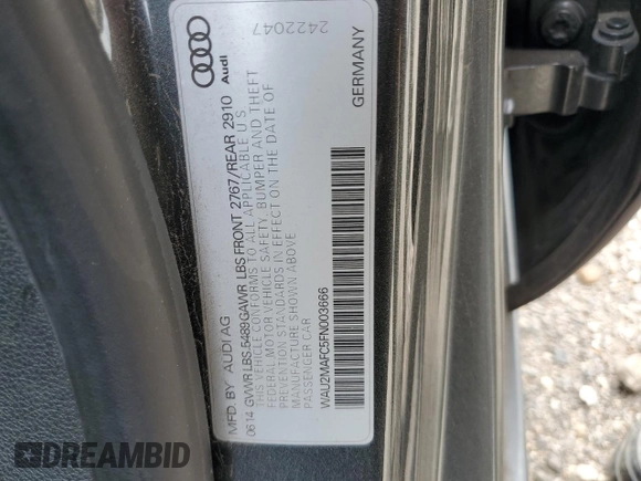 2015 Audi A7 3.0 TDI Prestige with VIN WAU2MAFC5FN003666, listed as a Copart auction lot 51226385 with 156,720 mi miles and Clean Title. Bid and sale history available at carsss.com. Image 12.