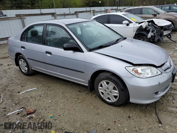 2005 Honda Civic VP with VIN 1HGES16355L008304, listed as a Copart auction lot 53081065 with 37,176 mi miles and Salvage Title. Bid and sale history available at DreamBid. Image 4.