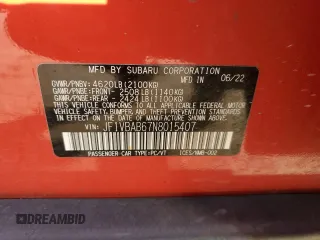 2022 Subaru WRX z VIN JF1VBAB67N8015407, wystawiony jako Copart lot #85027884 z przebiegiem 26 991 mil mil oraz Szkody całkowita. Historia ofert i sprzedaży dostępna na DreamBid. Obrazek 12.