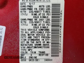 2017 Nissan Rogue S with VIN JN8AT2MV5HW275566, listed as a Copart auction lot 51106535 with 96,478 mi miles and Salvage Title. Bid and sale history available at carsss.com. Image 13.