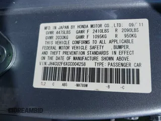 2012 Acura TSX Technology with VIN JH4CU2F6XCC004258, listed as a IAAI auction lot 42724115 with 105,565 mi miles and . Bid and sale history available at DreamBid. Image 9.