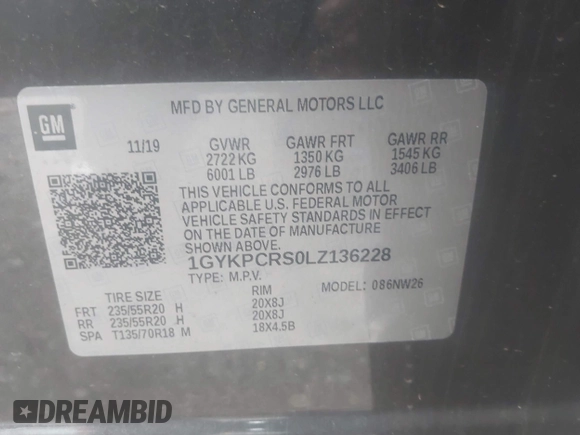 2020 Cadillac XT6 FWD Premium Luxury with VIN 1GYKPCRS0LZ136228, listed as a IAAI auction lot 41912953 with Not provided miles and . Bid and sale history available at DreamBid. Image 9.