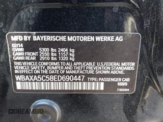 2014 BMW 5 Series 535d with VIN WBAXA5C58ED690447, listed as a IAAI auction lot 41577468 with 149,080 mi miles and . Bid and sale history available at carsss.com. Image 9.