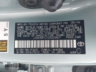 2016 Toyota Prius Four with VIN JTDKARFU1G3023607, listed as a IAAI auction lot 41939592 with 362,845 mi miles. Bid and sale history available at carsss.com. Image 9.