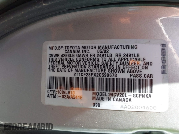 2002 Toyota Solara SE с VIN 2T1CF28PX2C598678, выставлен на аукционе IAAI как лот 42532291 с пробегом 379 502 миль миль и . История ставок и продаж доступна на DreamBid. Изображение 9.