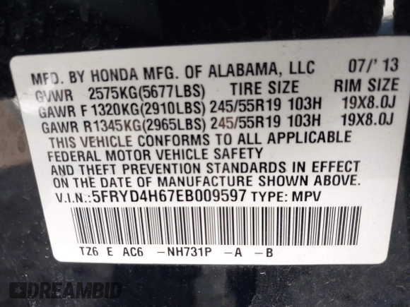 2014 Acura MDX Technology with VIN 5FRYD4H67EB009597, listed as a IAAI auction lot 41086095 with 121,862 mi miles and . Bid and sale history available at DreamBid. Image 9.