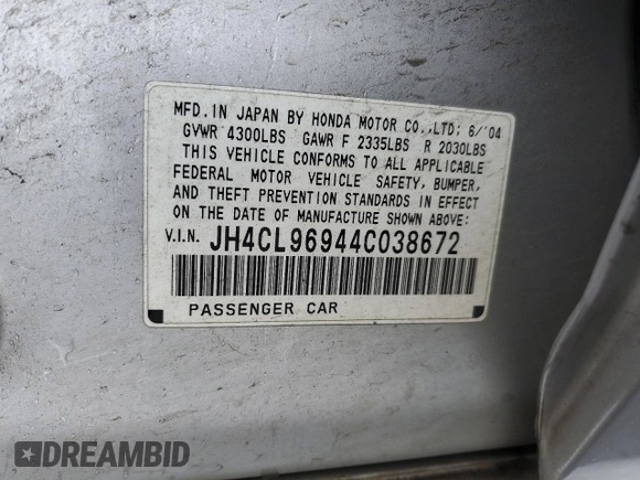 2004 Acura TSX w/Navigation with VIN JH4CL96944C038672, listed as a Copart auction lot 56462214 with 239,157 mi miles and Salvage Title. Bid and sale history available at carsss.com. Image 12.