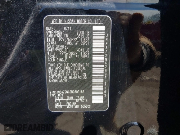 2011 Infiniti QX56 8-passenger с VIN JN8AZ2NC2B9303163, выставлен на аукционе IAAI как лот 41764273 с пробегом 198 297 миль миль и . История ставок и продаж доступна на DreamBid. Изображение 9.