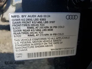 2025 Audi Q7 Premium with VIN WA1ACBF71SD002437, listed as a Copart auction lot 73171104 with 5,934 mi miles and Salvage title. Bid and sale history available at DreamBid. Image 14.