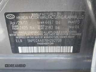 2011 Hyundai Sonata Limited with VIN 5NPEC4AB7BH292708, listed as a IAAI auction lot 41717277 with 191,137 mi miles and . Bid and sale history available at carsss.com. Image 9.