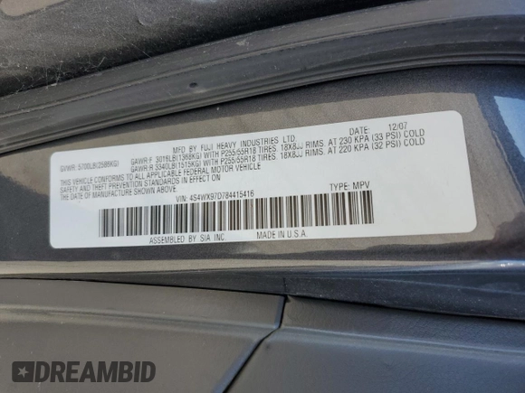 2008 Subaru Tribeca Limited z VIN 4S4WX97D784415416, wystawiony jako Copart lot #45805285 z przebiegiem 265 909 mil mil oraz Szkoda całkowita • Salvage title. Historia ofert i sprzedaży dostępna na DreamBid. Obrazek 15.