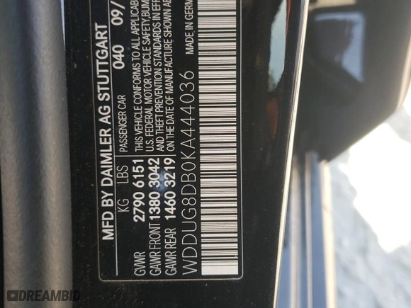 2019 Mercedes-Benz S-Class S 560 with VIN WDDUG8DB0KA444036, listed as a Copart auction lot 75420234 with 87,704 mi miles and Salvage Title. Bid and sale history available at carsss.com. Image 12.
