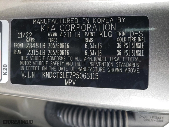 2023 Kia Niro SX Touring with VIN KNDCT3LE7P5065115, listed as a Copart auction lot 47279375 with 11,192 mi miles and Salvage Title. Bid and sale history available at carsss.com. Image 12.