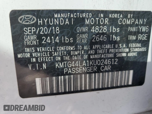 2019 Genesis G70 2.0T Advanced with VIN KMTG44LA1KU024612, listed as a Copart auction lot 60957484 with 78,019 mi miles and Salvage Title. Bid and sale history available at carsss.com. Image 12.