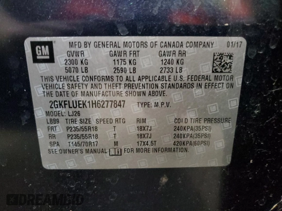 2017 GMC Terrain SLT with VIN 2GKFLUEK1H6277847, listed as a Copart auction lot 53280505 with 99,874 mi miles and Salvage Title. Bid and sale history available at carsss.com. Image 15.