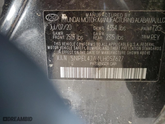 2020 Hyundai Sonata SEL with VIN 5NPEL4JA4LH057627, listed as a Copart auction lot 51504475 with 42,011 mi miles and Salvage Title. Bid and sale history available at carsss.com. Image 15.