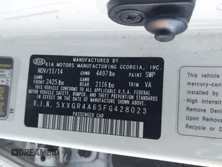 2015 Kia Optima SXL Turbo with VIN 5XXGR4A65FG428023, listed as a IAAI auction lot 41416027 with 100,372 mi miles and . Bid and sale history available at DreamBid. Image 9.