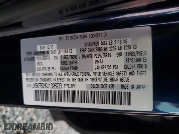 2018 Mazda CX-5 Grand Touring with VIN JM3KFBDM9J1326933, listed as a Copart auction lot 82180164 with 99,574 mi miles and Salvage title. Bid and sale history available at DreamBid. Image 12.