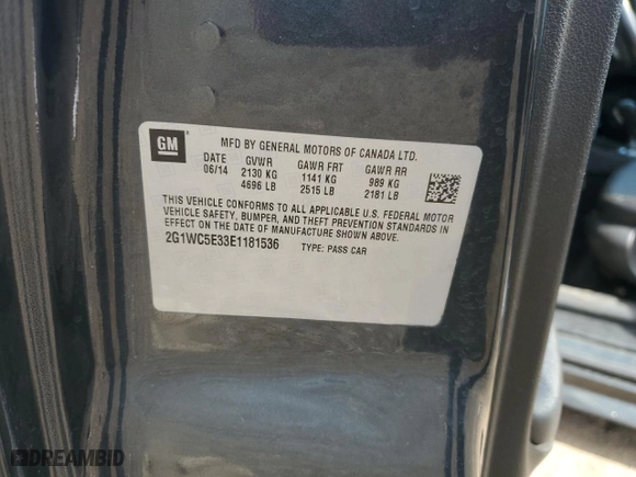 2014 Chevrolet Impala Limited LTZ with VIN 2G1WC5E33E1181536, listed as a Copart auction lot 48813325 with 156,690 mi miles and Salvage Title. Bid and sale history available at carsss.com. Image 12.