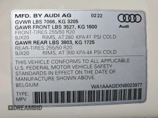 2022 Audi e-tron Premium z VIN WA1AAAGEXNB023977, wystawiony jako Copart lot #53498145 z przebiegiem 28 494 mil mil oraz Szkody całkowita. Historia ofert i sprzedaży dostępna na DreamBid. Obrazek 14.