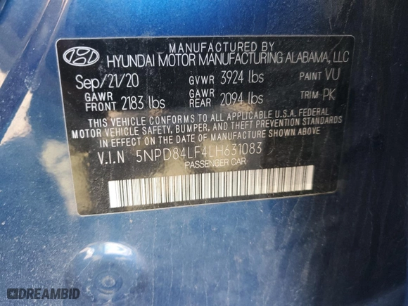 2020 Hyundai Elantra SEL with VIN 5NPD84LF4LH631083, listed as a Copart auction lot 50919715 with 66,388 mi miles and Salvage Title. Bid and sale history available at carsss.com. Image 13.