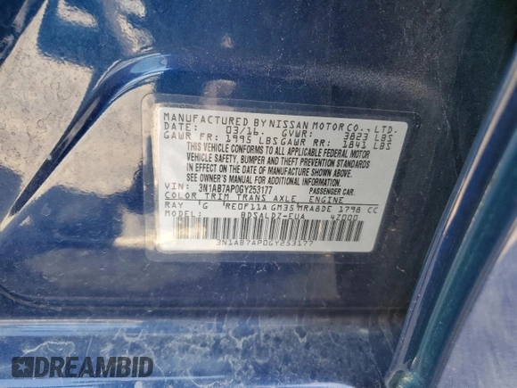 2016 Nissan Sentra SV with VIN 3N1AB7AP0GY253177, listed as a Copart auction lot 53576205 with 131,977 mi miles and Clean Title. Bid and sale history available at DreamBid. Image 13.