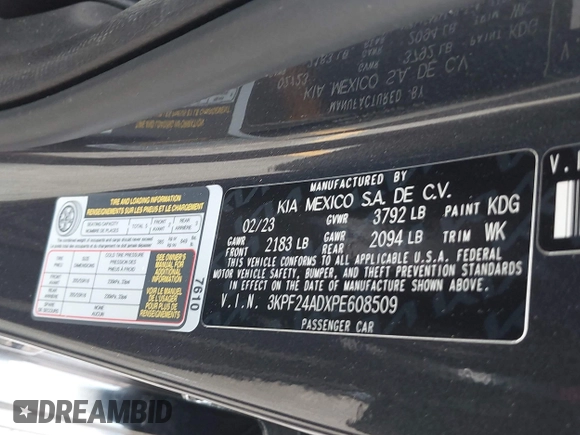 2023 Kia Forte LXS z VIN 3KPF24ADXPE608509, wystawiony jako IAAI lot #42257038 z przebiegiem 19 283 mil mil oraz . Historia ofert i sprzedaży dostępna na DreamBid. Obrazek 9.