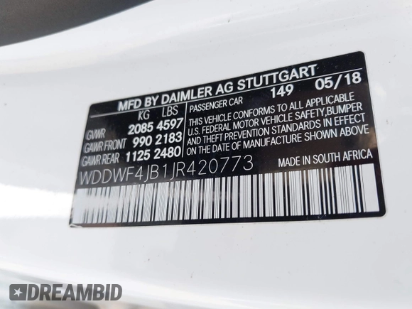 2018 Mercedes-Benz C 300 z VIN WDDWF4JB1JR420773, wystawiony jako IAAI lot #42381686 z przebiegiem Nie podano mil oraz . Historia ofert i sprzedaży dostępna na DreamBid. Obrazek 9.