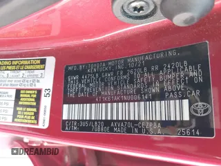 2022 Toyota Camry XSE z VIN 4T1K61AK1NU006141, wystawiony jako IAAI lot #42078782 z przebiegiem 55 637 mil mil oraz . Historia ofert i sprzedaży dostępna na DreamBid. Obrazek 9.