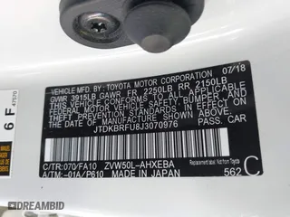 2018 Toyota Prius Two with VIN JTDKBRFU8J3070976, listed as a IAAI auction lot 41850168 with 82,662 mi miles. Bid and sale history available at carsss.com. Image 9.