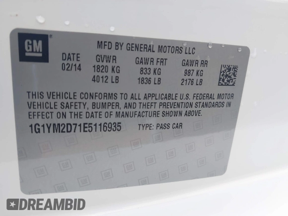 2014 Chevrolet Corvette Z51 3LT z VIN 1G1YM2D71E5116935, wystawiony jako IAAI lot #42341161 z przebiegiem 105 686 mil mil oraz . Historia ofert i sprzedaży dostępna na DreamBid. Obrazek 9.