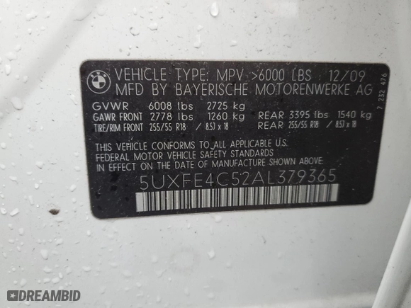 2010 BMW X5 30i with VIN 5UXFE4C52AL379365, listed as a Copart auction lot 49261975 with NaN miles and Salvage Title. Bid and sale history available at carsss.com. Image 15.