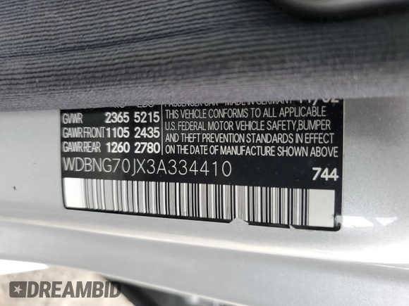 2003 Mercedes-Benz S-Class 4.3L with VIN WDBNG70JX3A334410, listed as a Copart auction lot 77460264 with 0 mi miles and Salvage Title. Bid and sale history available at carsss.com. Image 12.