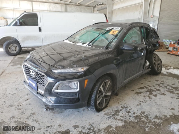 2019 Hyundai Kona Ultimate with VIN KM8K53A59KU379805, listed as a Copart auction lot 46149145 with 0 mi miles and Salvage Title. Bid and sale history available at carsss.com. Image 1.